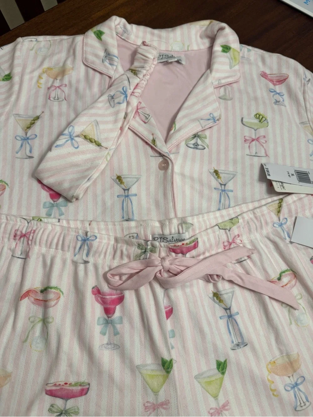 PJ Salvage Women's Pink Printed Short Pajama Set w/head band